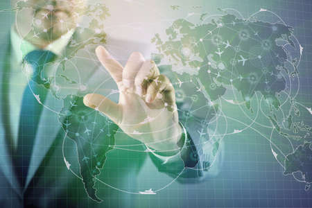 Businessman in world transportation conceptの写真素材