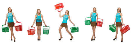Composite photo of woman with shopping basketの写真素材