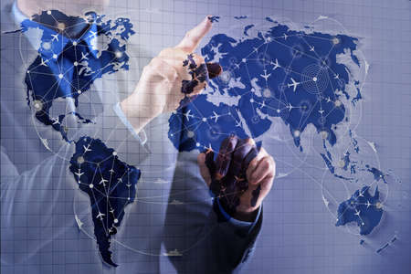 Businessman in world transportation concept
