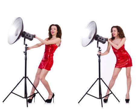 Woman wearing red dress isolated on whiteの写真素材