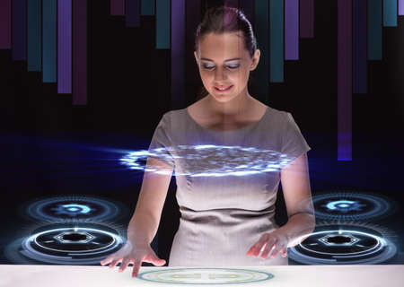 Woman dj in futurisctic concept