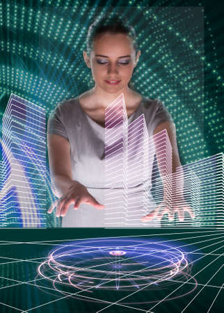 Woman dj in futurisctic concept