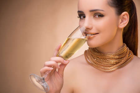 Young woman with champagne glassの写真素材