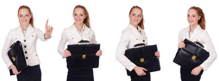 Businesswoman with briefcase isolated on whiteの写真素材