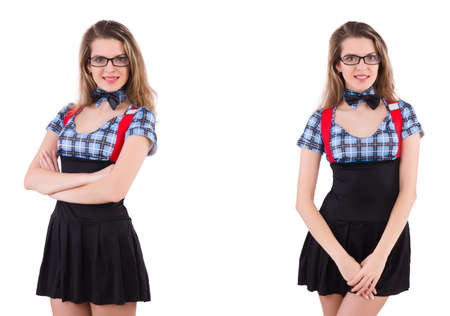 Schoolgirl isolated on the whiteの写真素材