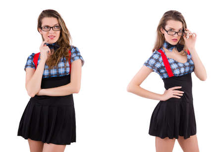 Schoolgirl isolated on the whiteの写真素材