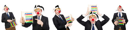 Clown with abacus isolated on whiteの写真素材