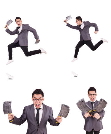 Man with axe isolated on whiteの写真素材