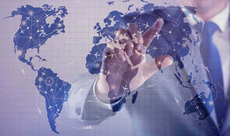 Businessman in world transportation conceptの写真素材