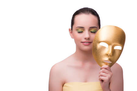 Young woman with mask isolated on whiteの写真素材