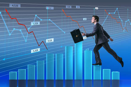 Businessman climbing career ladder as trader brokerの写真素材