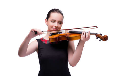 Elegant young violin player isolated on white