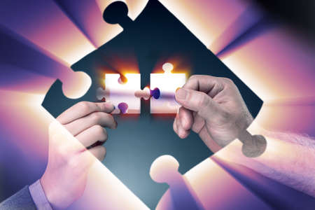 Businesswoman in business concept with puzzle piece