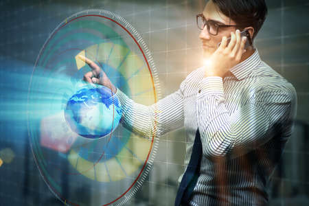 Businessman in global business conceptの写真素材