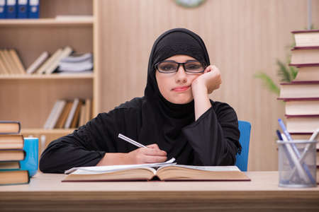 Woman muslim student preparing for examsの写真素材