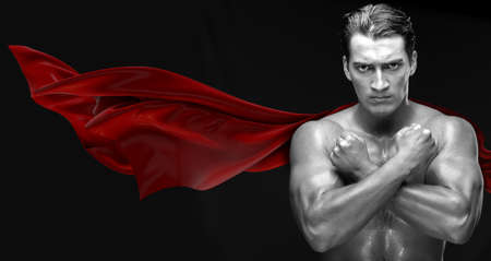 Man in red cover protecting cityの写真素材