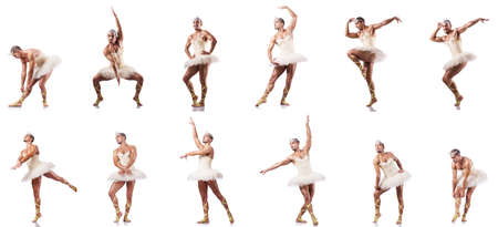 Man in ballet tutu isolated on whiteの写真素材