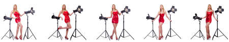 Young model during photoshoot in the studio
