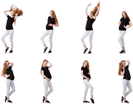 Pregnant woman in composite image isolated on whiteの写真素材