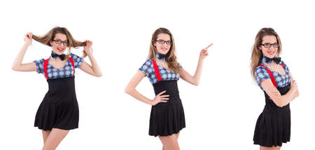 Schoolgirl isolated on the whiteの写真素材