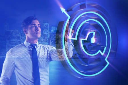 Businessman with maze in difficult situations conceptの写真素材