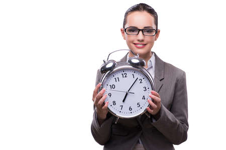Businesswoman with clock in business conceptの写真素材