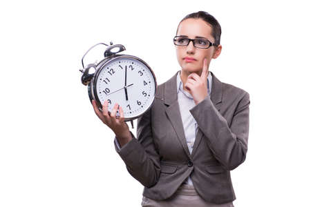 Businesswoman with clock in business conceptの写真素材