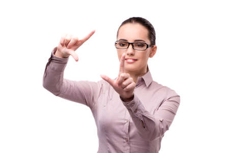 Businesswoman holding hands isolated on whiteの写真素材