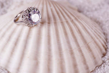 Golden ring and sea shellの写真素材