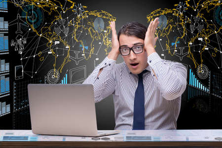 Businessman in data mining concept with laptop