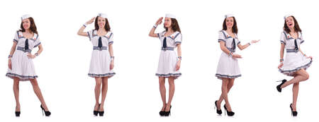 Collage of woman sailor isolated on whiteの写真素材