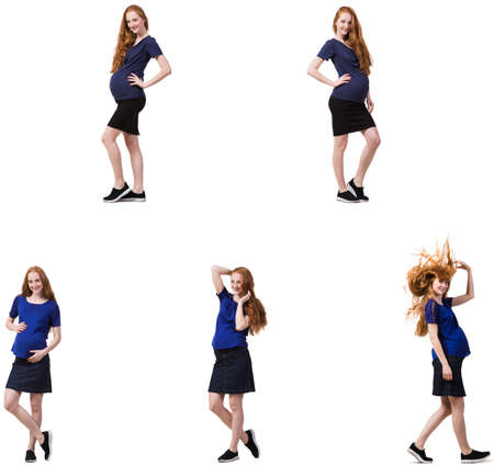 Pregnant woman in composite image isolated on whiteの写真素材