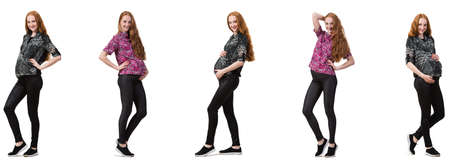 Pregnant woman in composite image isolated on whiteの写真素材