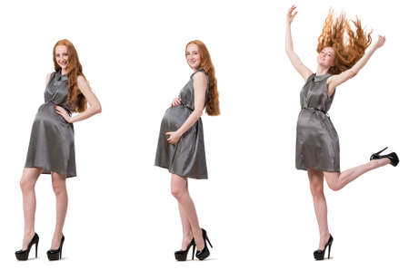 Pregnant woman in composite image isolated on whiteの写真素材