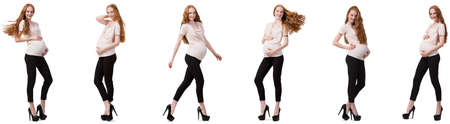 Pregnant woman in composite image isolated on whiteの写真素材
