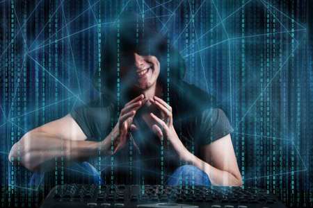 Young hacker in digital security concept