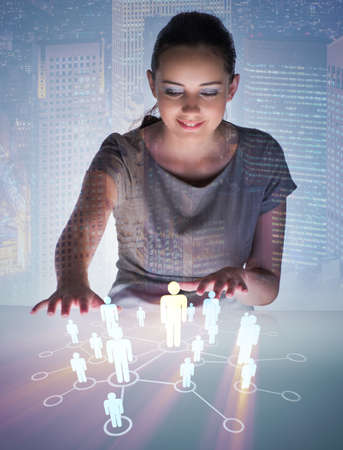 Young woman in social networks conceptsの写真素材