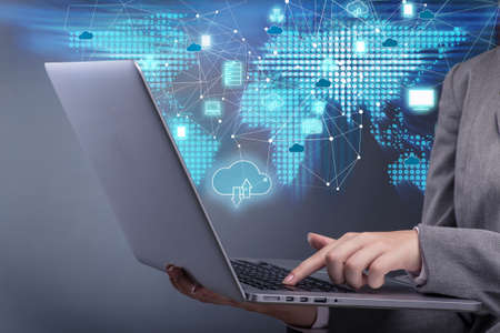 Woman in cloud computing conceptの写真素材
