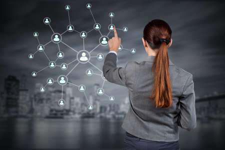 Young woman in social networks conceptsの写真素材