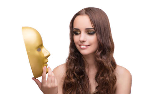 Young woman with mask isolated on whiteの写真素材