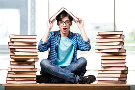 Young man student preparing for college examsの写真素材