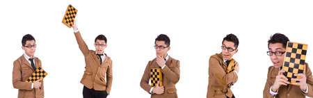 Funny chess player isolated on whiteの写真素材
