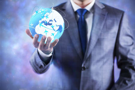 Businessman in air travel conceptの写真素材