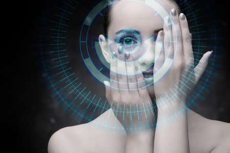 Techno woman in futuristic conceptの写真素材