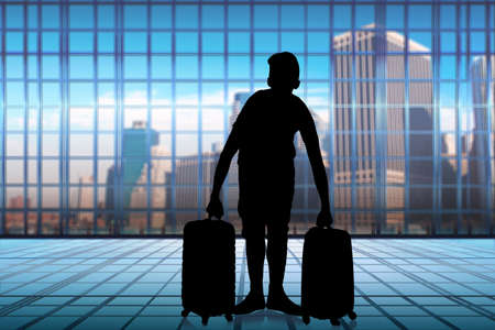 Man in travel concept with suitcase
