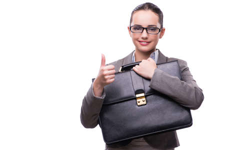 Businesswoman with briefcase isolated on whiteの写真素材