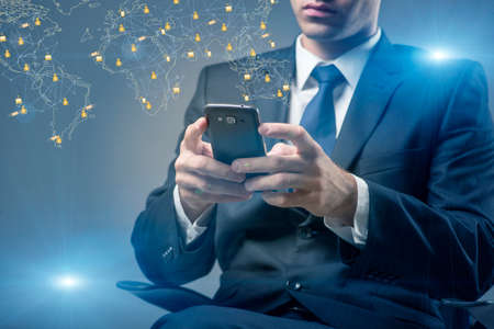 Social networks and online interactions conceptの写真素材