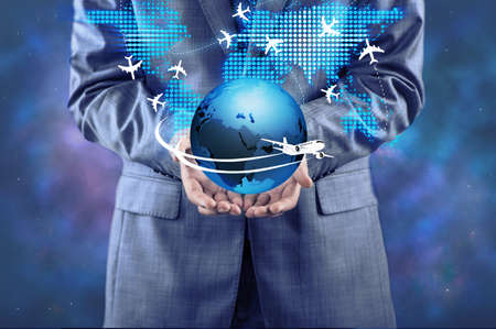 Businessman in air travel conceptの写真素材