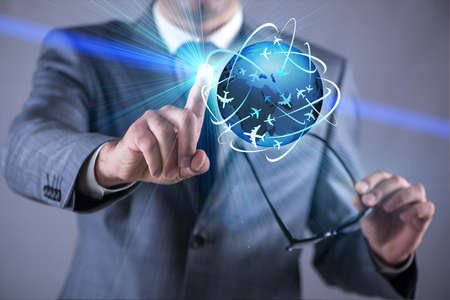 Businessman in air travel conceptの写真素材