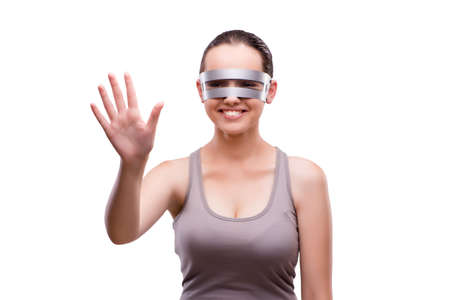 Woman with techno glasses isolated on white